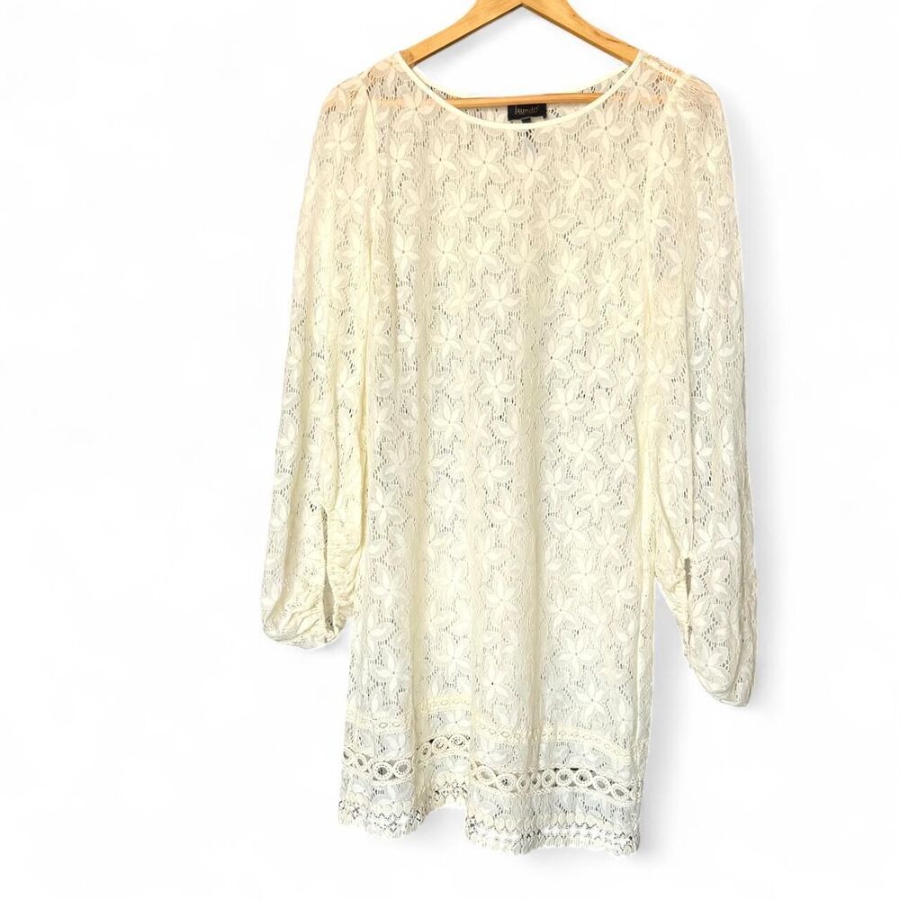 Laundry by Shelli Segal Floral Lace Long Sleeve Mini Shift Dress Cream 6